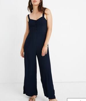 Madewell Button-Front Wide-Leg Jumpsuit Navy Blue Women's Size 2